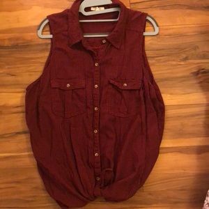 Sleeveless button down plaid tank